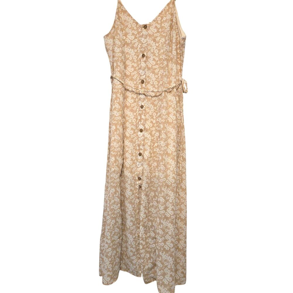 Sz Med SIENNA SKY Buff Floral Spaghetti Strap Button Front Sun Dress